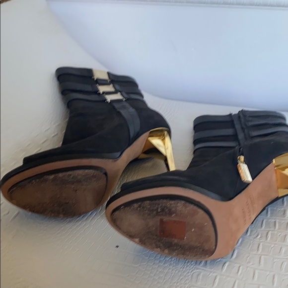 Black Nubuck Platform High Heel Open Toe Bootie - Picture 6 of 7